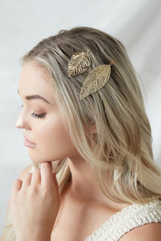 Autumnal Love Gold Leaf Hair Pin Set 1