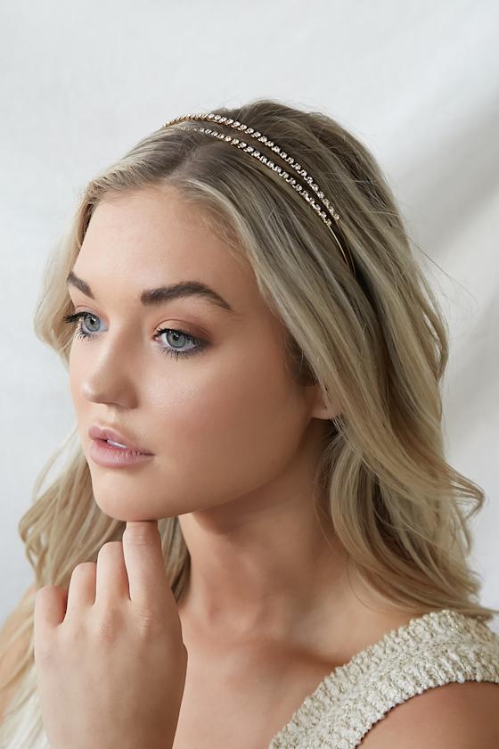 Gold Headband Rhinestone Headband DoubleSplit Headband Lulus