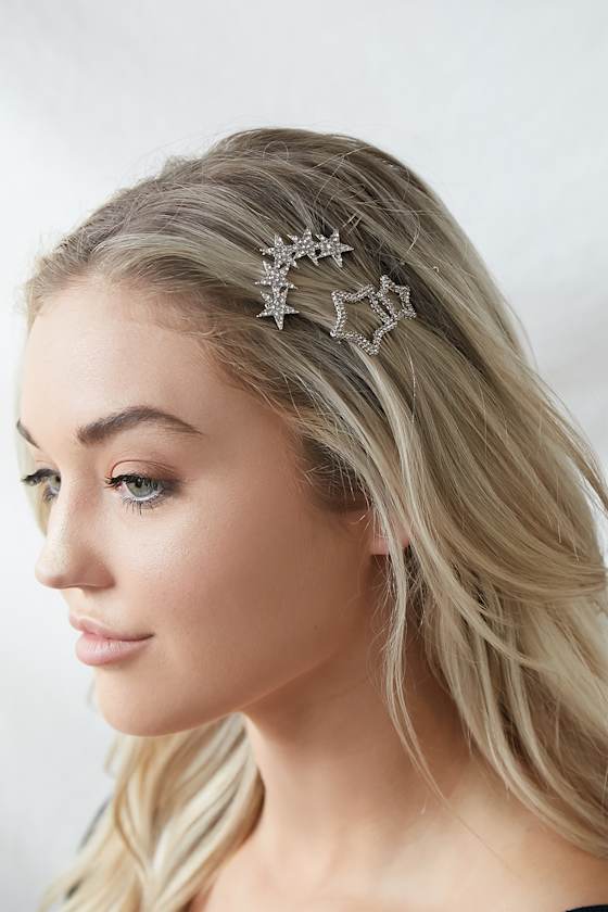 Magic in the Sky Silver Rhinestone Star Hair Clips 1