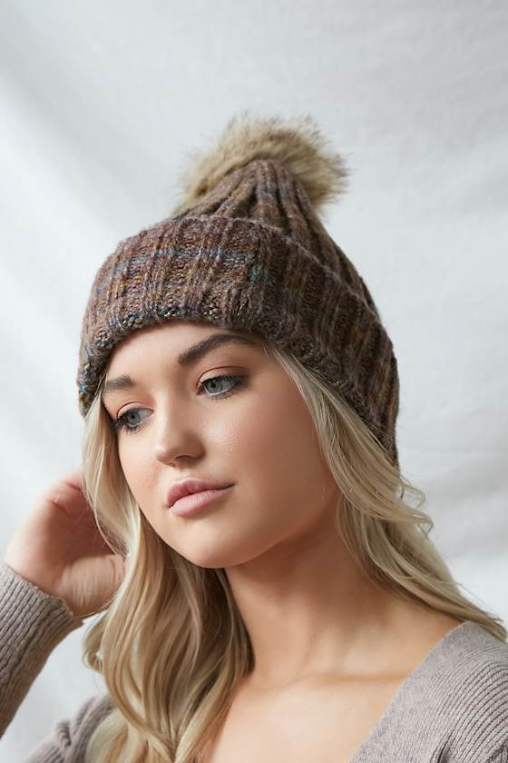 Brown Beanie Pom Pom Beanie Multi Beanie Knit Beanie Lulus