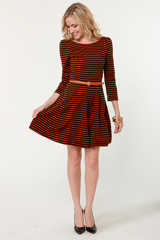 orange and black striped dress