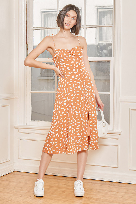 Party in Paris Light Orange Print Midi Dress