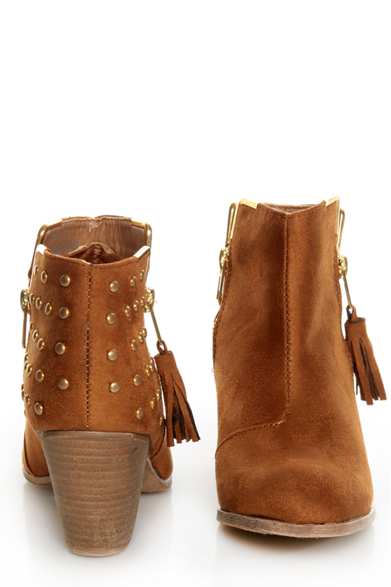 Dollhouse Mayday Chestnut Studded Ankle Boots