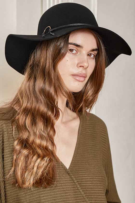 All I Wonder Black Wool Floppy Hat 1