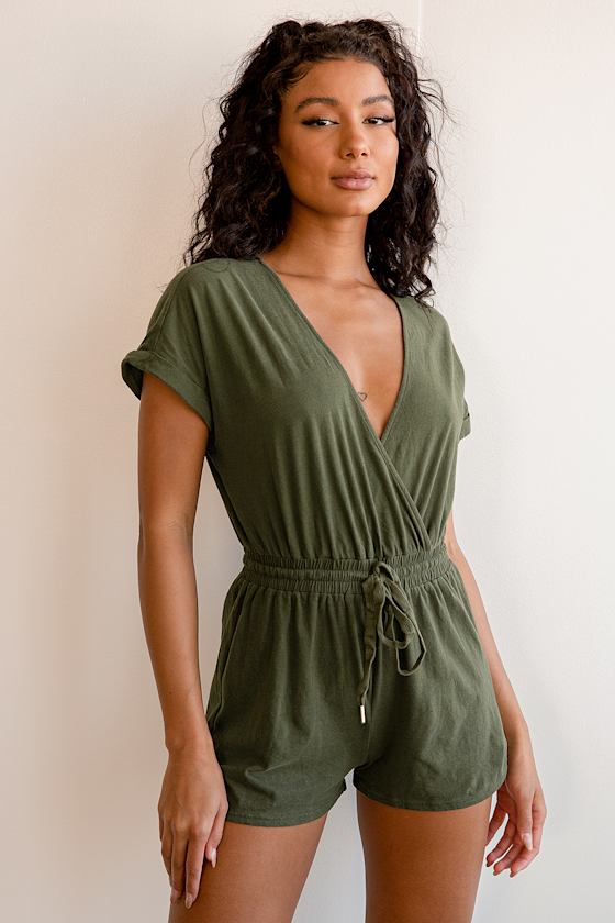 Play Date Olive Green Short Sleeve Romper 8