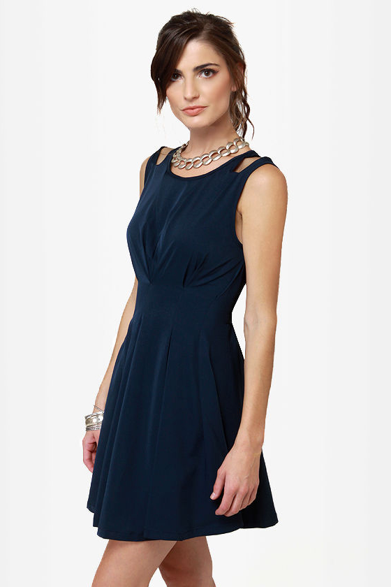 Putting on Flares Navy Blue Dress