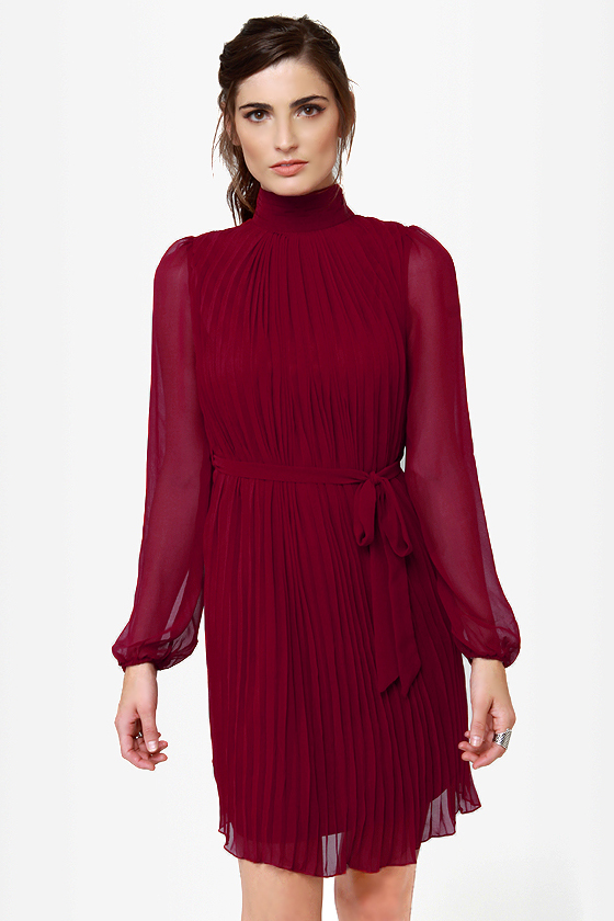 Pleats Be Advised Burgundy Dress