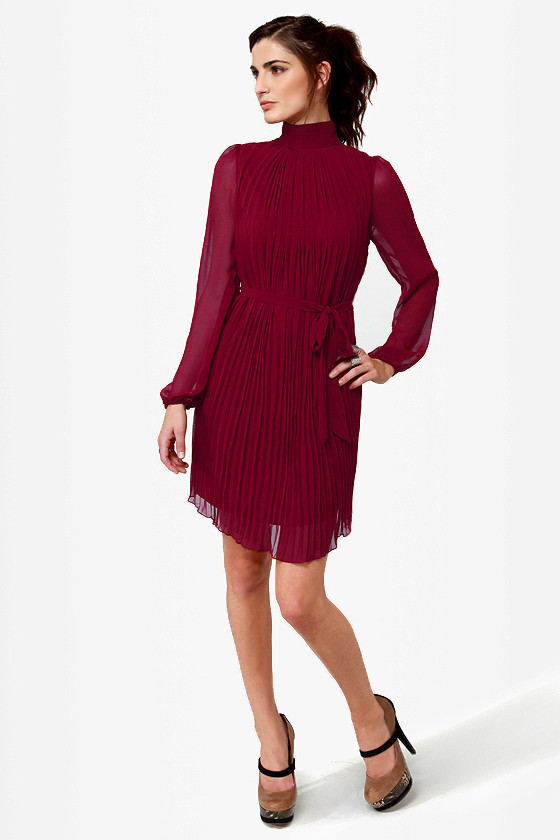 Pleats Be Advised Burgundy Dress