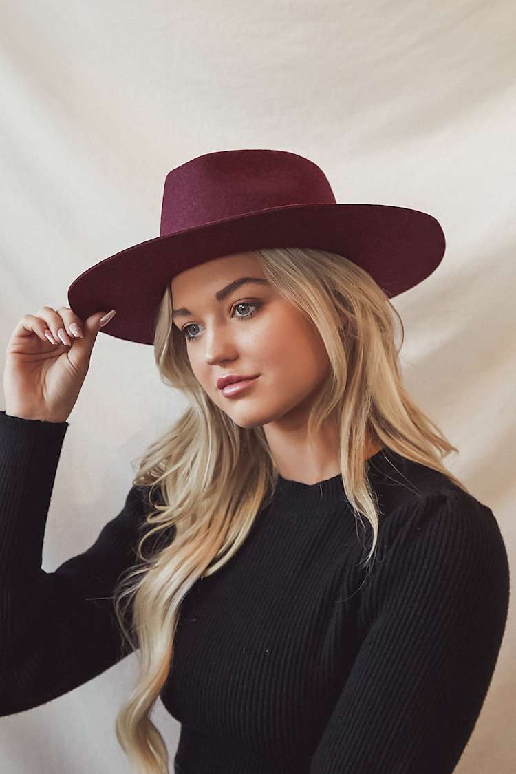 Wyeth Lila Hat - Trendy Wine Red Fedora Hat - Wool Fedora  display picture 1