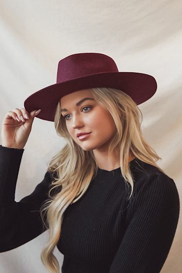 Wyeth Lila Hat - Trendy Wine Red Fedora Hat - Wool Fedora  display picture 1