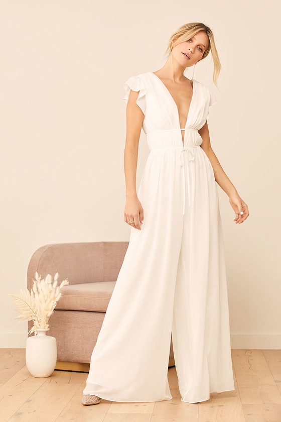 Our Love Song White Ruffled Wide-Leg Jumpsuit 8