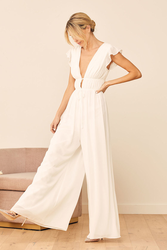 Our Love Song White Ruffled Wide-Leg Jumpsuit 4
