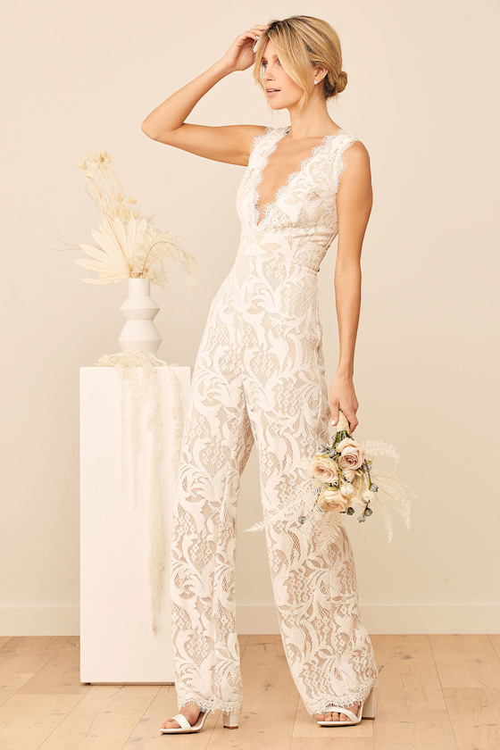 Enamored With You White Lace Wide-Leg Jumpsuit 4