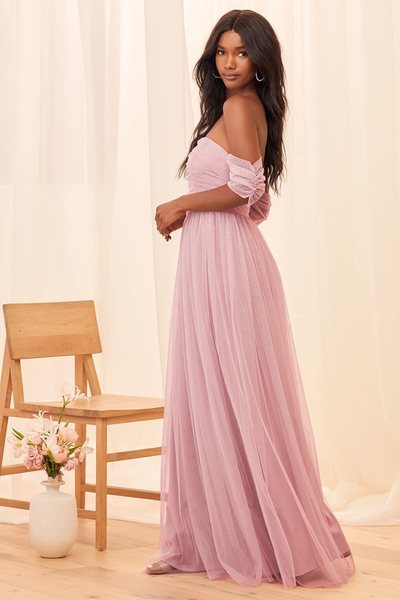 Moment Like This Lavender Tulle Off-the-Shoulder Maxi Dress