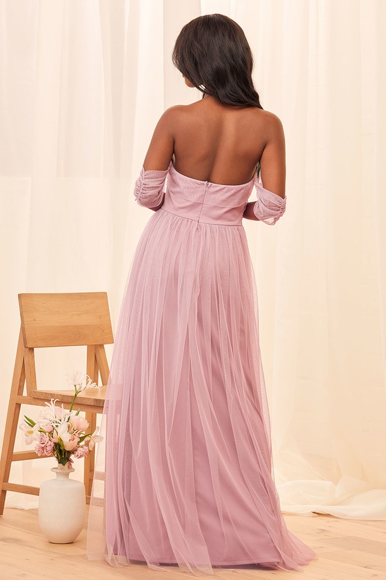 Moment Like This Lavender Tulle Off-the-Shoulder Maxi Dress