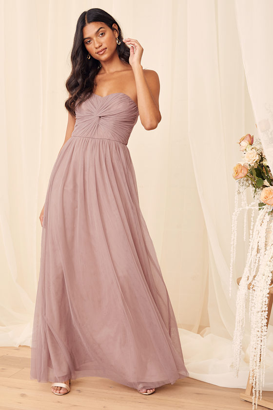Forever Enchanted Dusty Mauve Tulle Strapless Maxi Dress 4