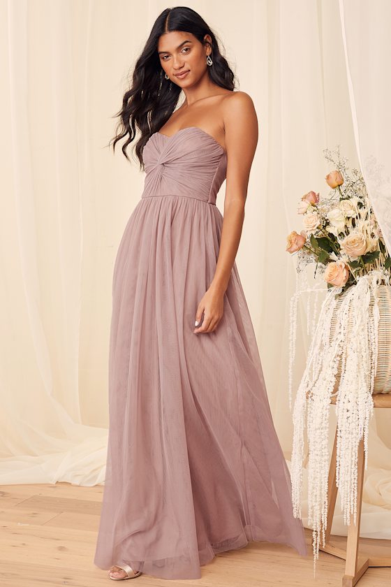 Forever Enchanted Dusty Mauve Tulle Strapless Maxi Dress 5