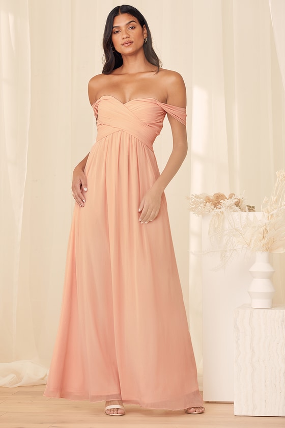 Tulle Blush Pink Bridesmaid Dresses Off-the-shoulder – loveangeldress