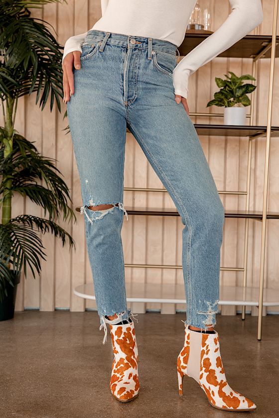 Billy Light Wash Distressed High Waisted Cropped Jeans 5