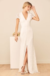 Your Hand in Mine White Lace Flutter Sleeve Maxi Dress