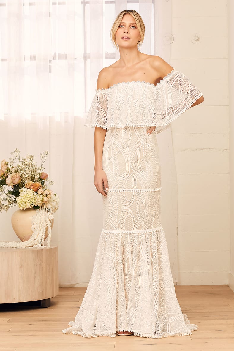 In My Life White Lace Off-the-Shoulder Mermaid Maxi Dress