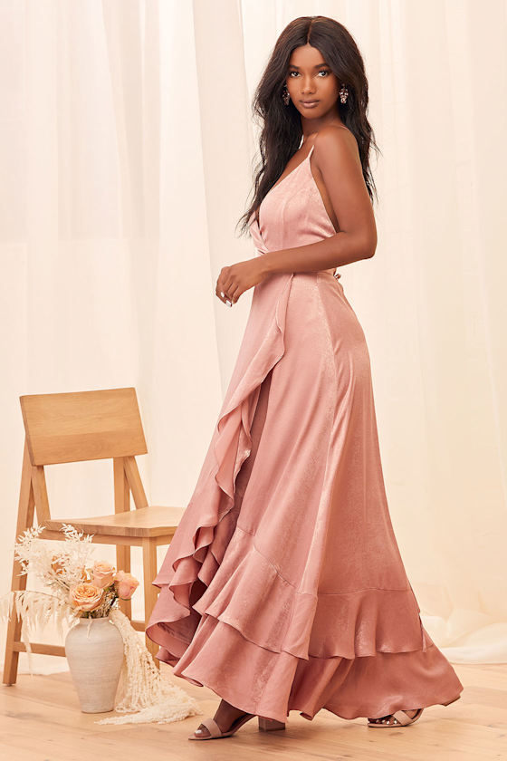 Rose Satin Maxi - Ruffled Maxi - High-Low Maxi - Lace-Up Maxi - Lulus