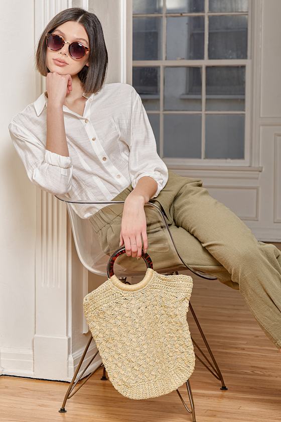 Scenic Tour Beige Woven Tote Bag 1