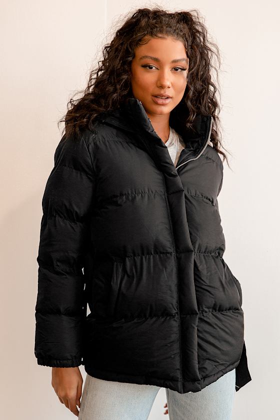 Frosty Mornings Black Quilted Belted Puffer Jacket 9
