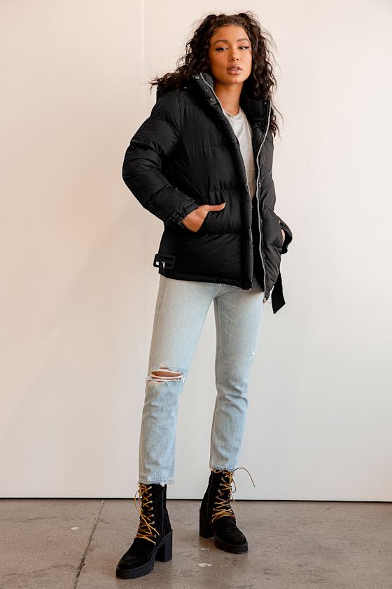 Frosty Mornings Black Quilted Belted Puffer Jacket 8