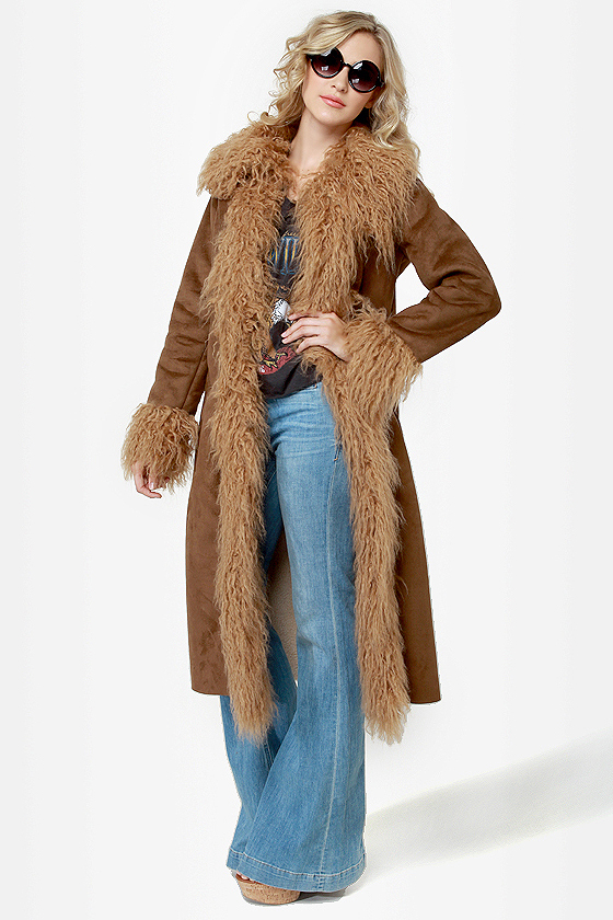 BB Dakota Blinda Brown Faux Fur Trim Coat