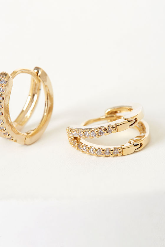 Our Little Secret Gold Rhinestone Mini Hoop Earrings 2