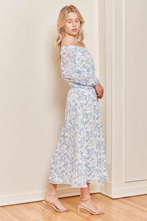 Love That Blooms Blue Floral Print Off-the-Shoulder Maxi Dress 2