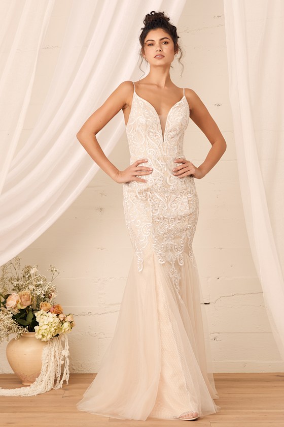 Keeping My Promise White Embroidered Lace Trumpet Maxi Dress 1