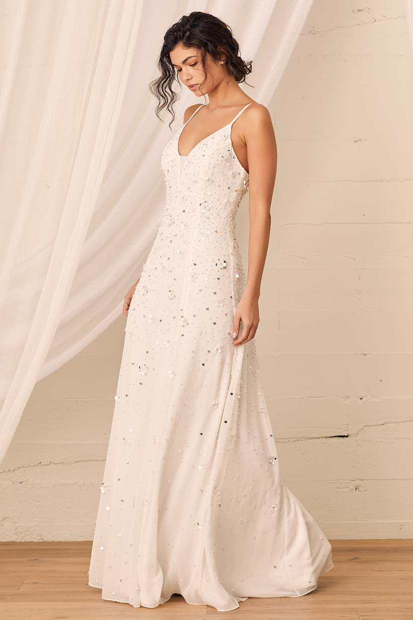 White Beaded Maxi - Beaded Bridal Dress - White Maxi Dress - Lulus