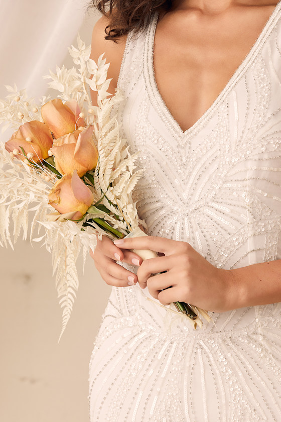 Make Them Marvel White Beaded Mermaid Maxi Dress 4
