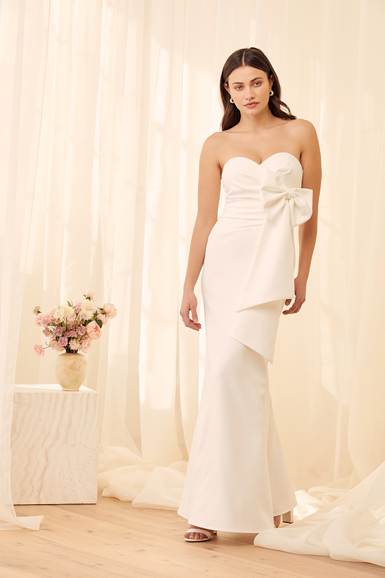 Adalynne Strapless Bow Back Maxi Dress White