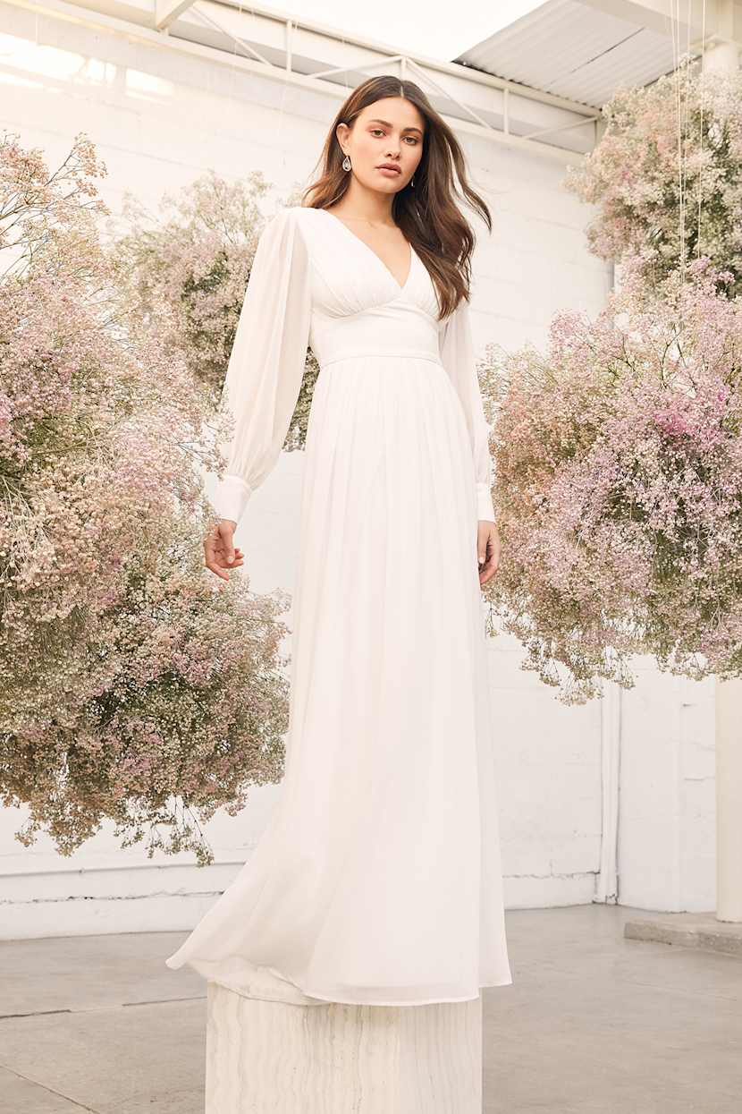 Chiffon Maxi - White Long Sleeve Maxi - Chiffon Bridal Dress - Lulus
