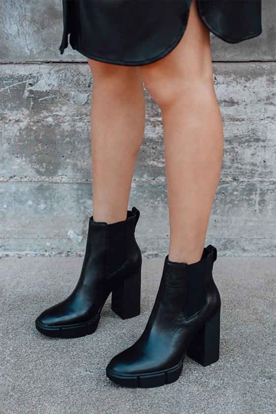 Steve Madden Revised - Black Leather Boots - Platform Ankle Boots - Lulus