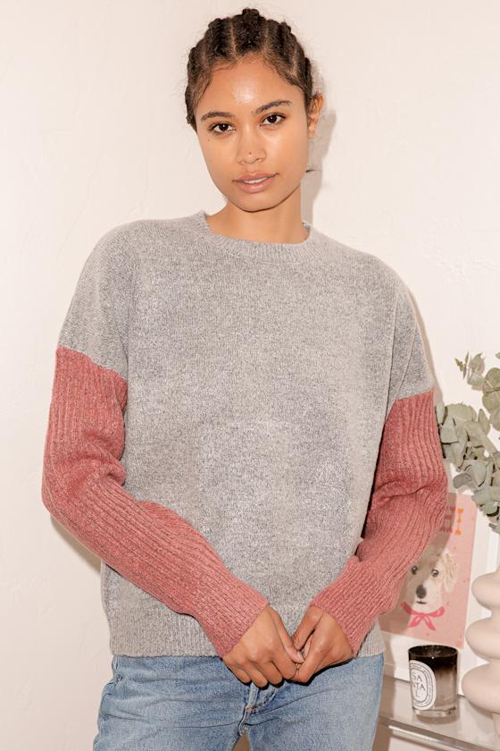 Nancie Rusty Rose and Grey Colorblock Sweater 3