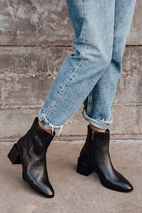 Siesta Black Leather Ankle Booties 1