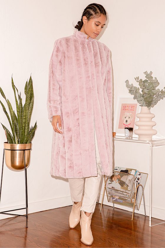 Cozy Queen Blush Pink Faux Fur Long Coat 6