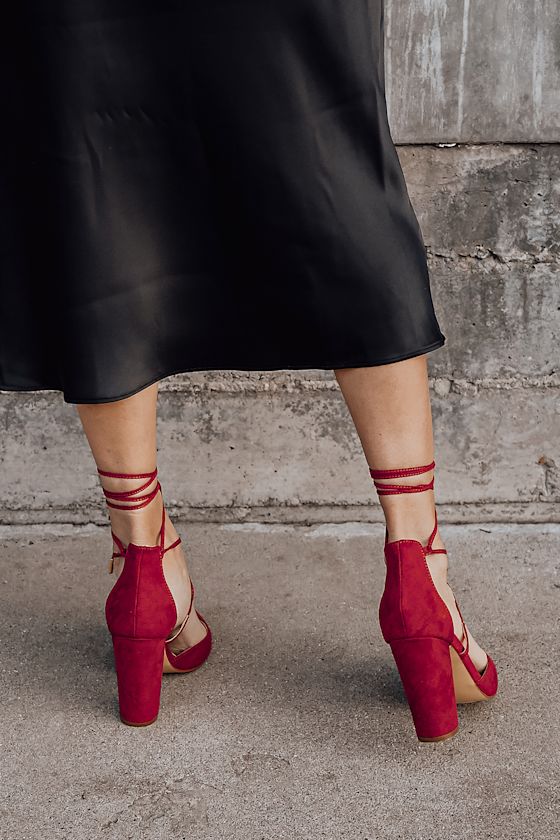 wine suede heels