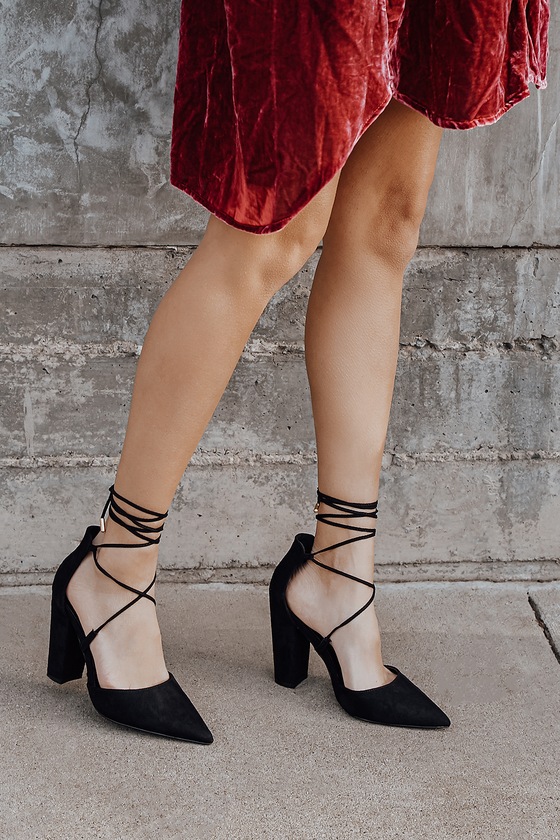 Luna Black Suede Lace-up Heels