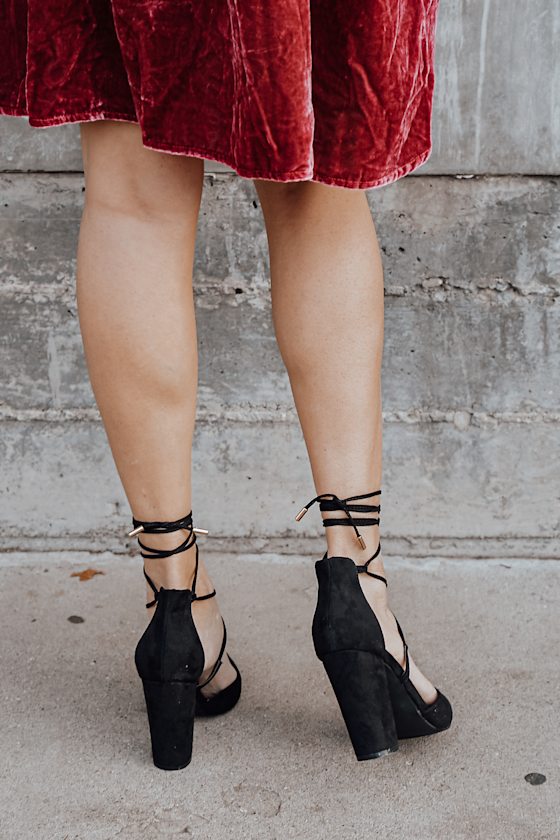 Luna Black Suede Lace-up Heels 6