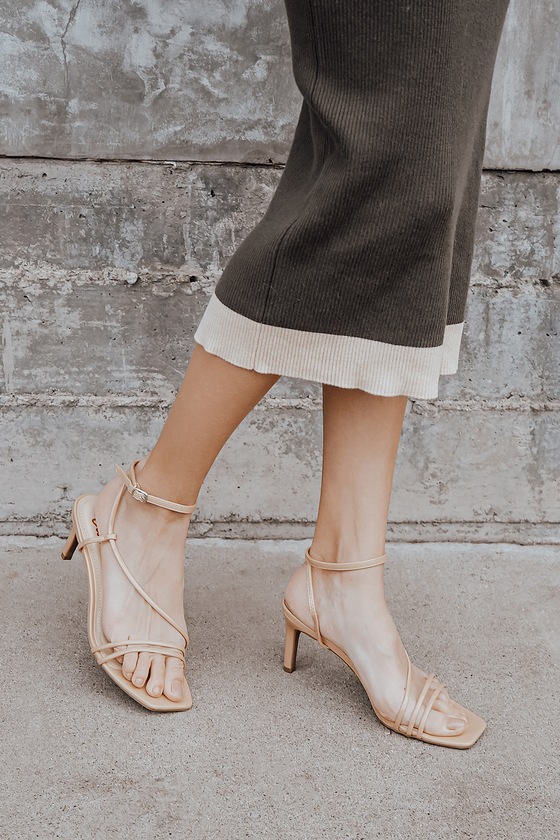 Light Nude Heels - Barely There Heels - Patent Strappy Sandals - Lulus