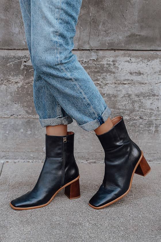 West Black Vintage Leather Square Toe Ankle Booties 7