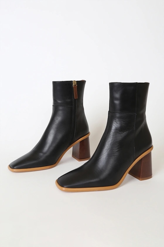 West Black Vintage Leather Square Toe Ankle Booties 8