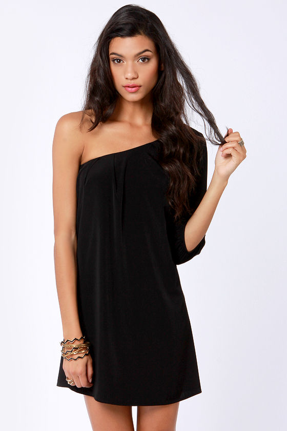 Cute One Shoulder Dress - Little Black Dress - Shift Dress - $38.00