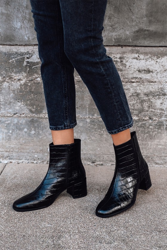 black croc embossed boots