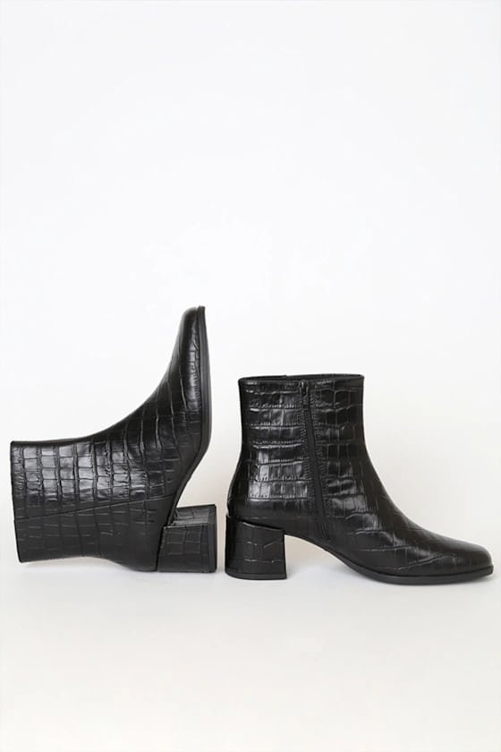 Stina Black Crocodile-Embossed Leather Ankle Booties 7